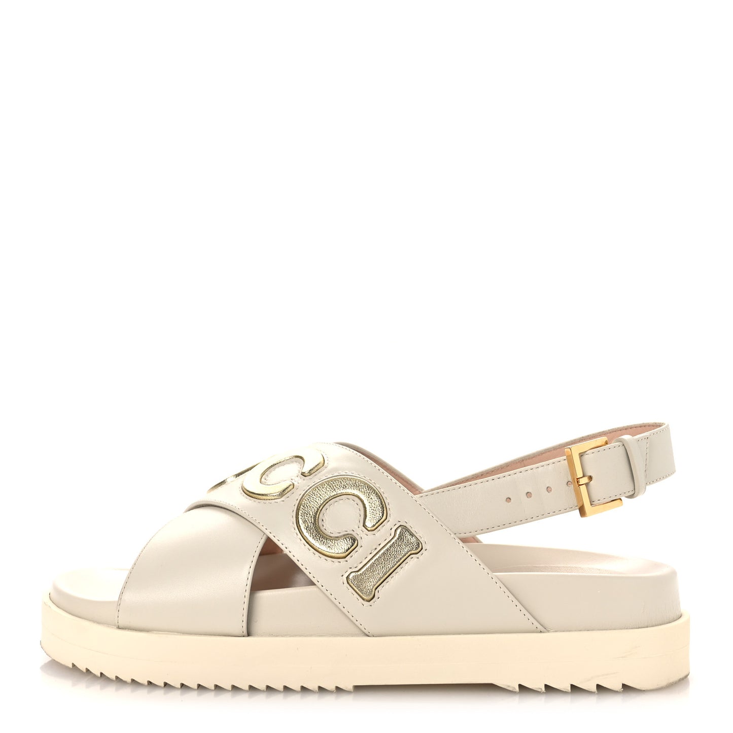Calfskin Elizabeth Nappa Charlotte Logo Slingback Sandals 37.5 Mystic White Platino