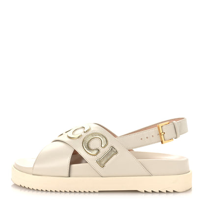 Gucci Calfskin Elizabeth Nappa Charlotte Logo Slingback Sandals 37.5 Mystic White Platino 1 of 15