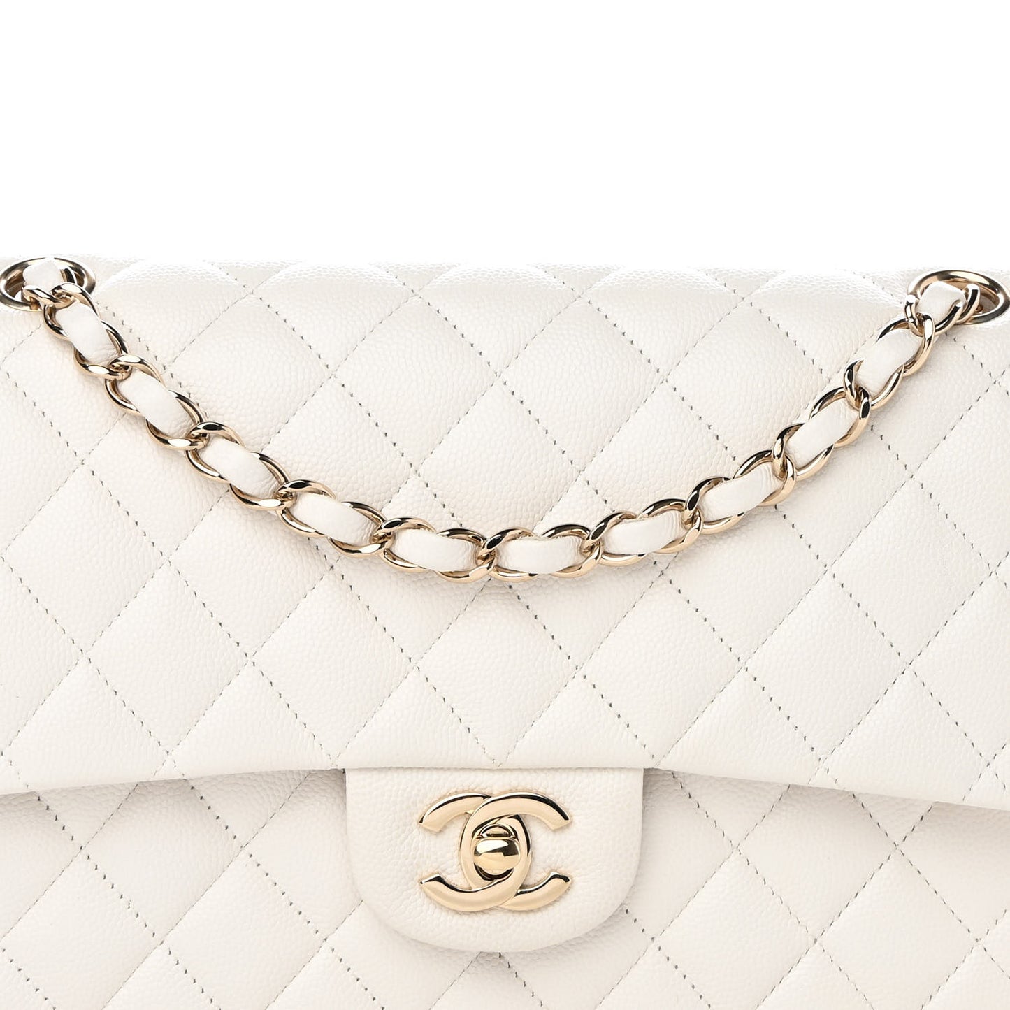 Caviar Quilted Medium Double Flap White