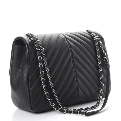 Chanel Caviar Chevron Quilted Large Puffy CC Flap Black 3 of 9