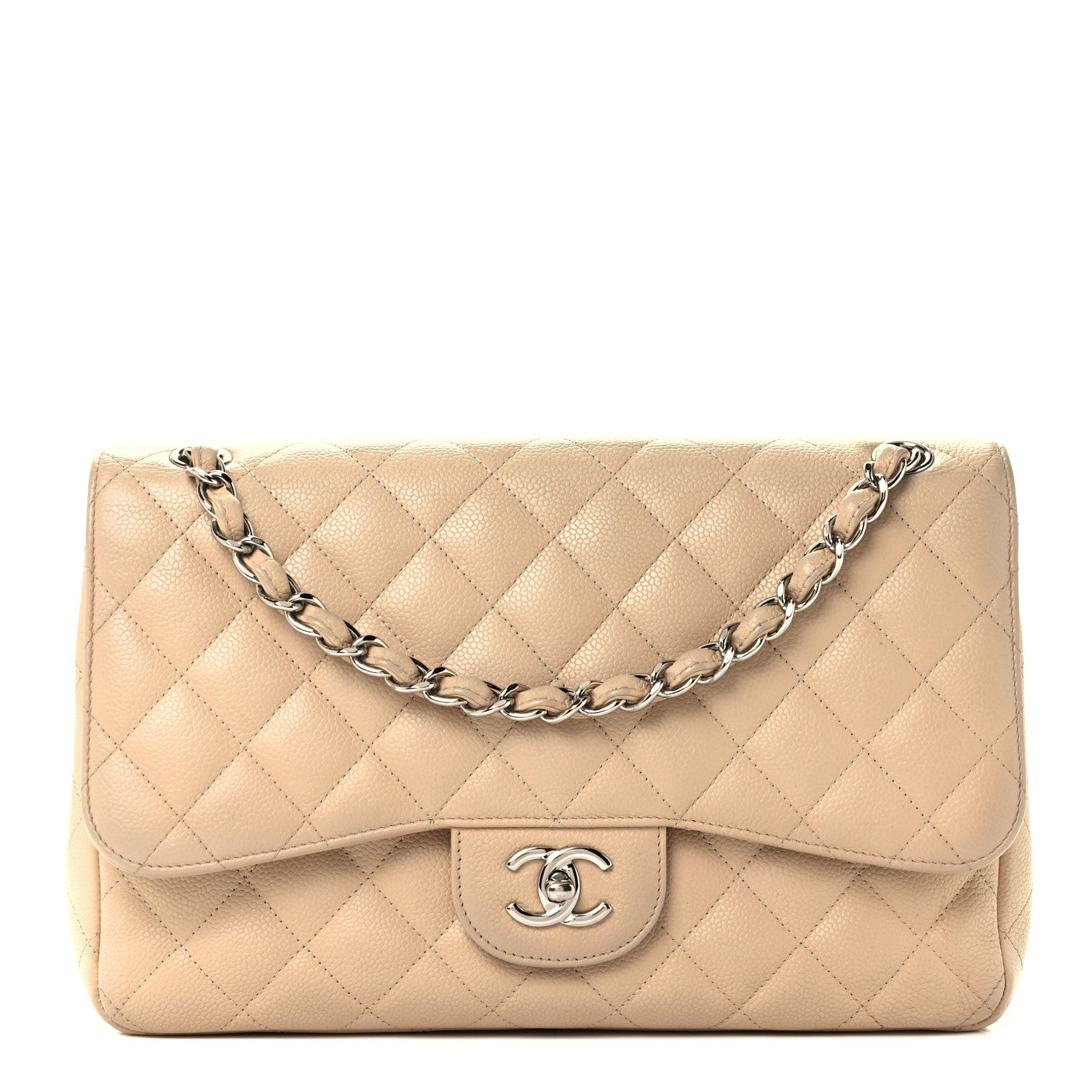 Chanel Caviar Quilted Jumbo Double Flap Light Beige 1 of 13