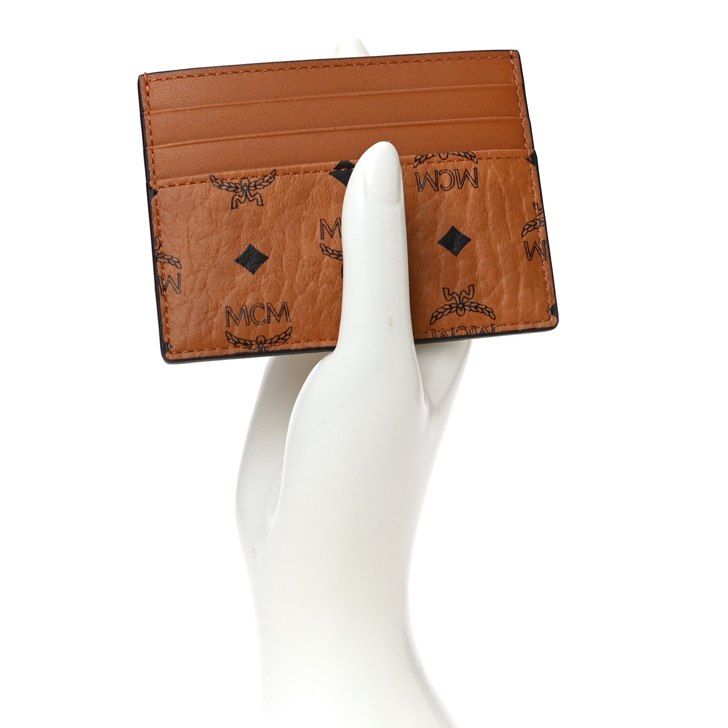 Calfskin Visetos Card Holder Money Clip Cognac