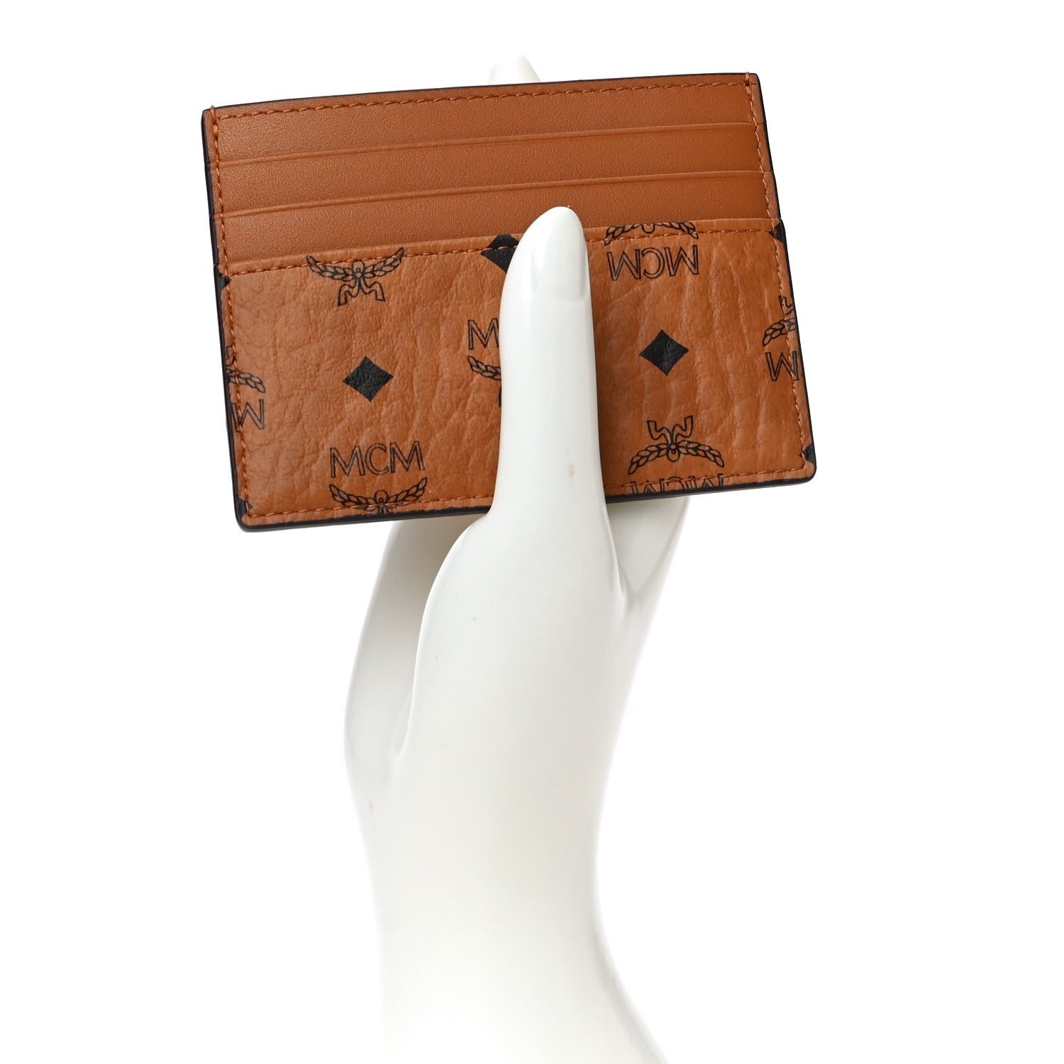 MCM Calfskin Visetos Card Holder Money Clip Cognac 2 of 10