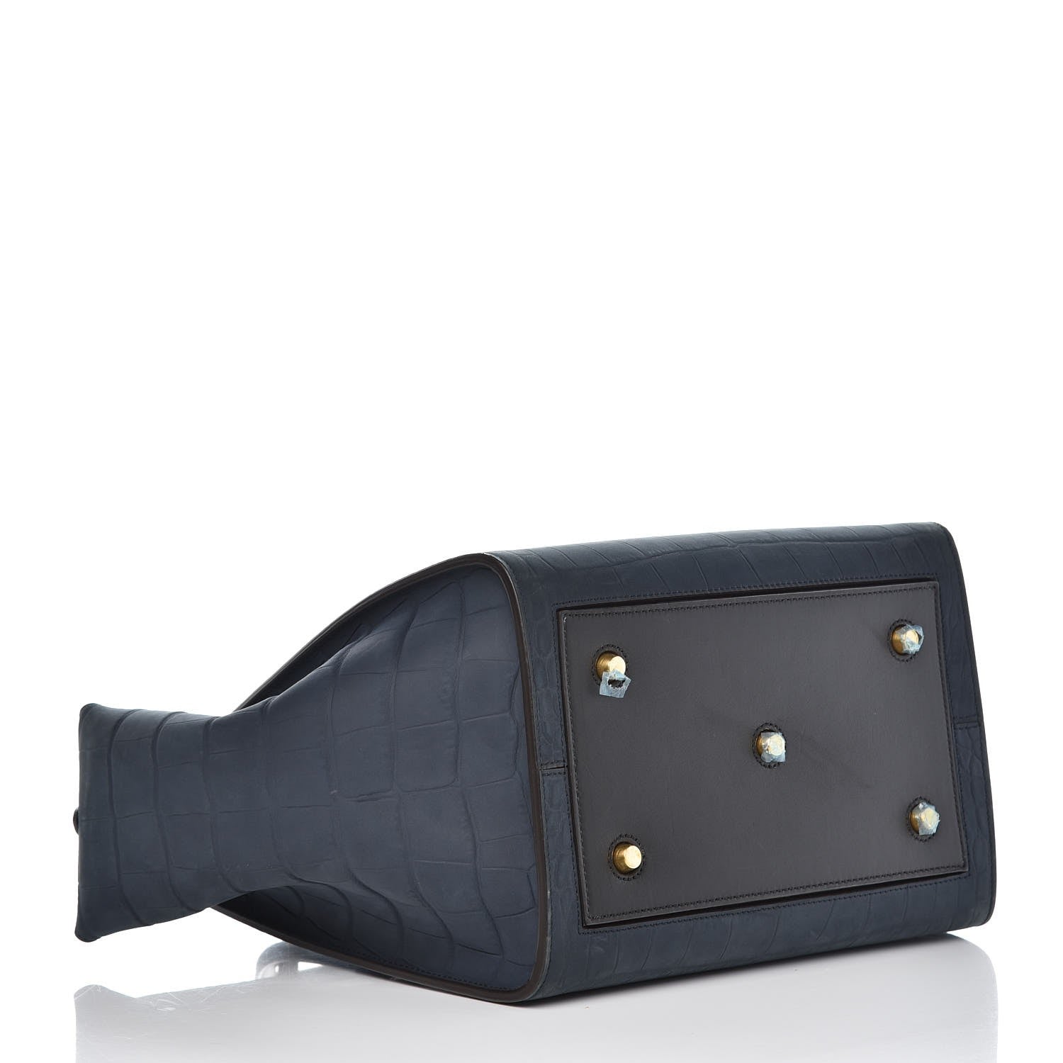 Celine Smooth Calfskin Nubuck Crocodile Embossed Small Tie Knot Tote Navy 5 of 16