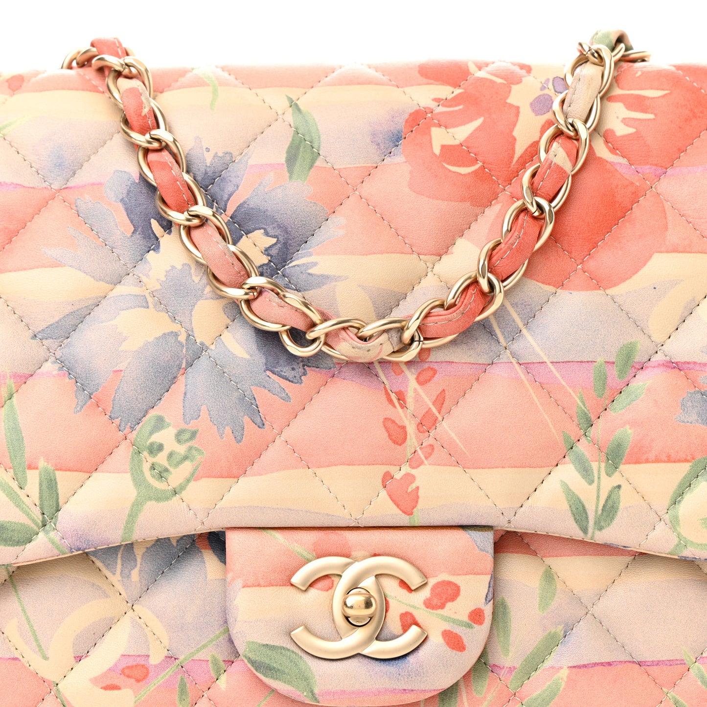 Lambskin Quilted Floral Jumbo Single Flap Multicolor