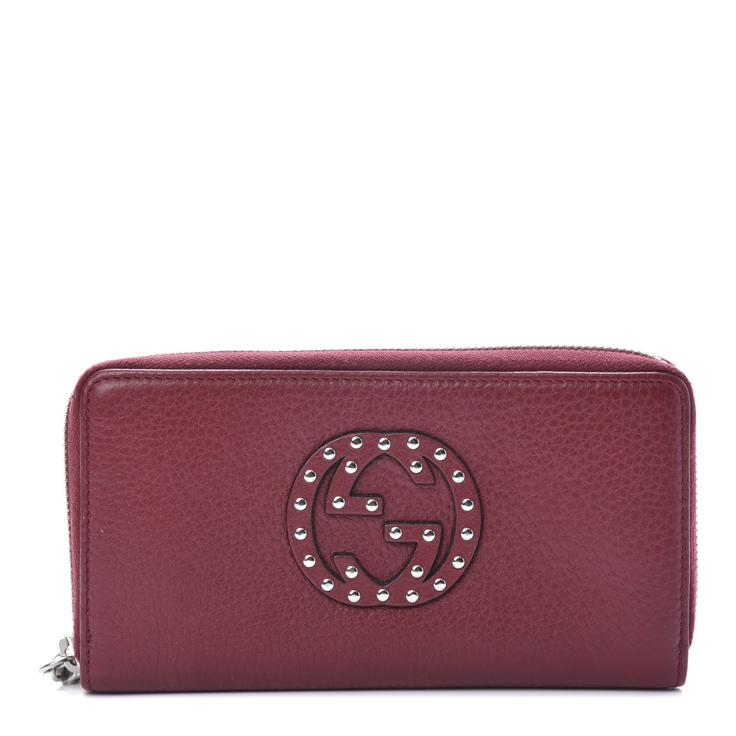 Gucci Pebbled Calfskin Studded Soho Zip Around Wallet Soft Burgundy 1 of 10