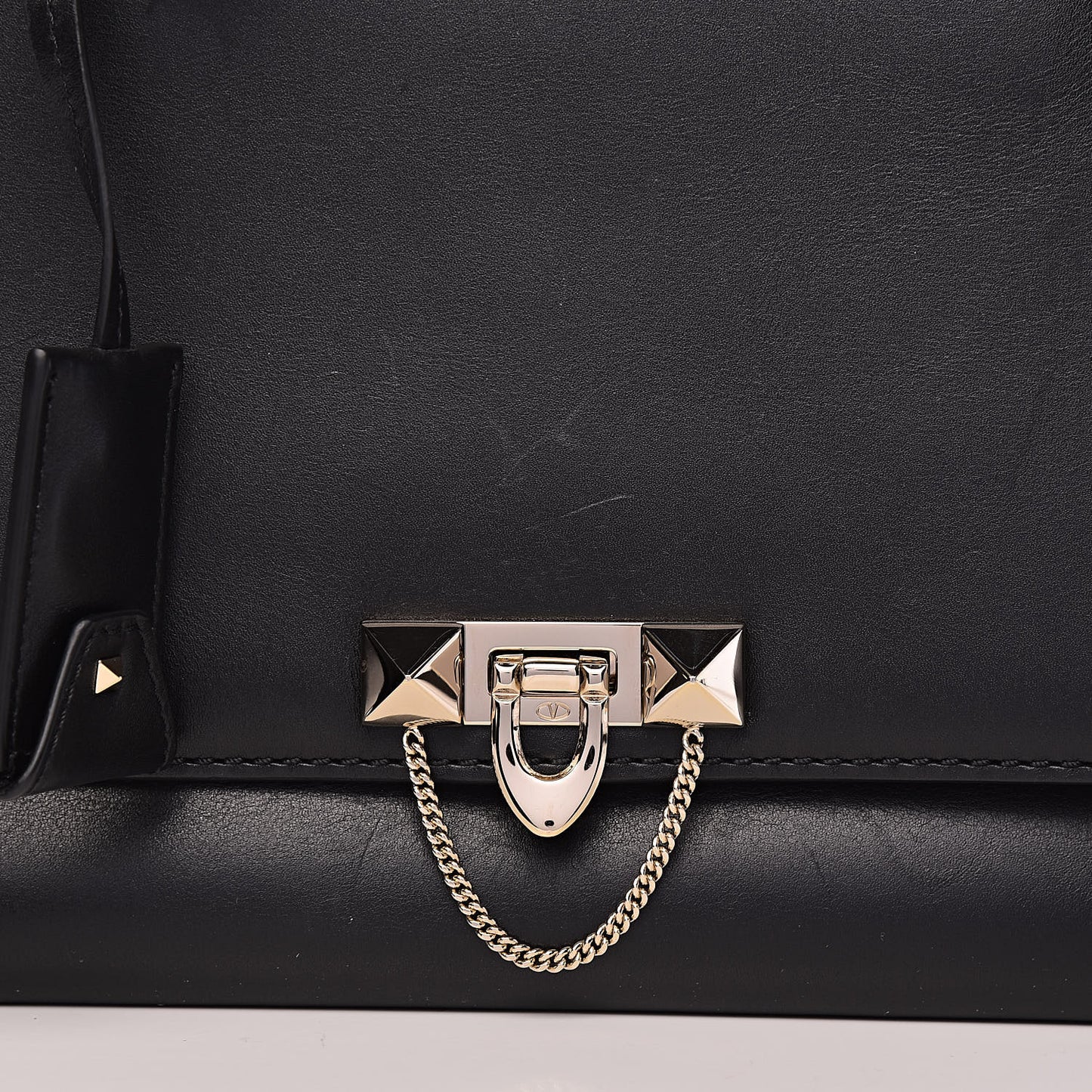Calfskin Rockstud Medium Demilune Double Handle Satchel Black