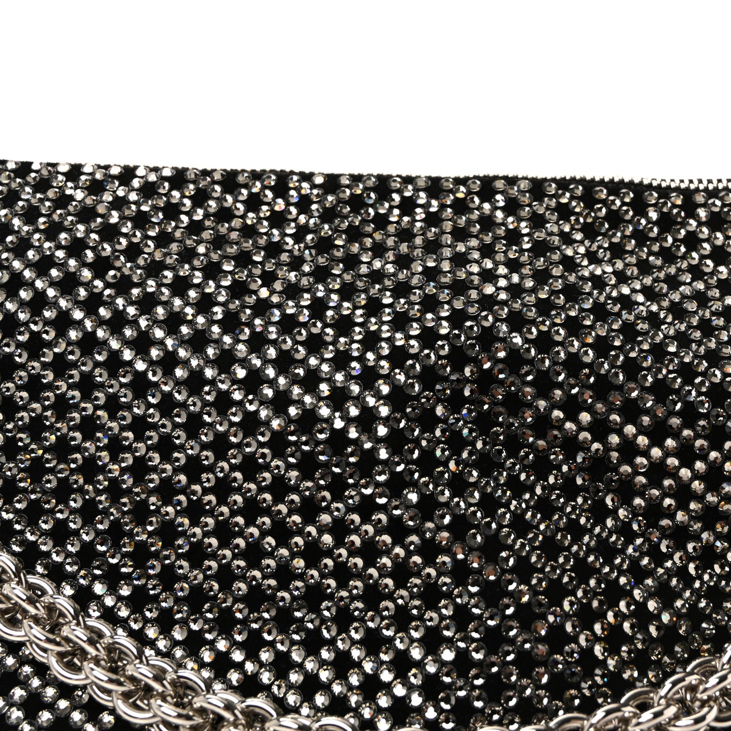 Suede Crystal Chain Top Handle Bag Black