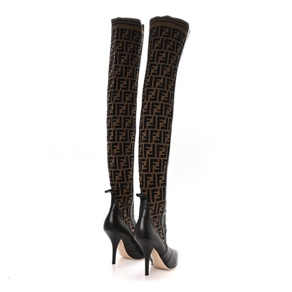 Fendi Nappa Microfiber Fabric FF Rockoko Thigh High Boots 38 Ebano Tobacco Black 5 of 7