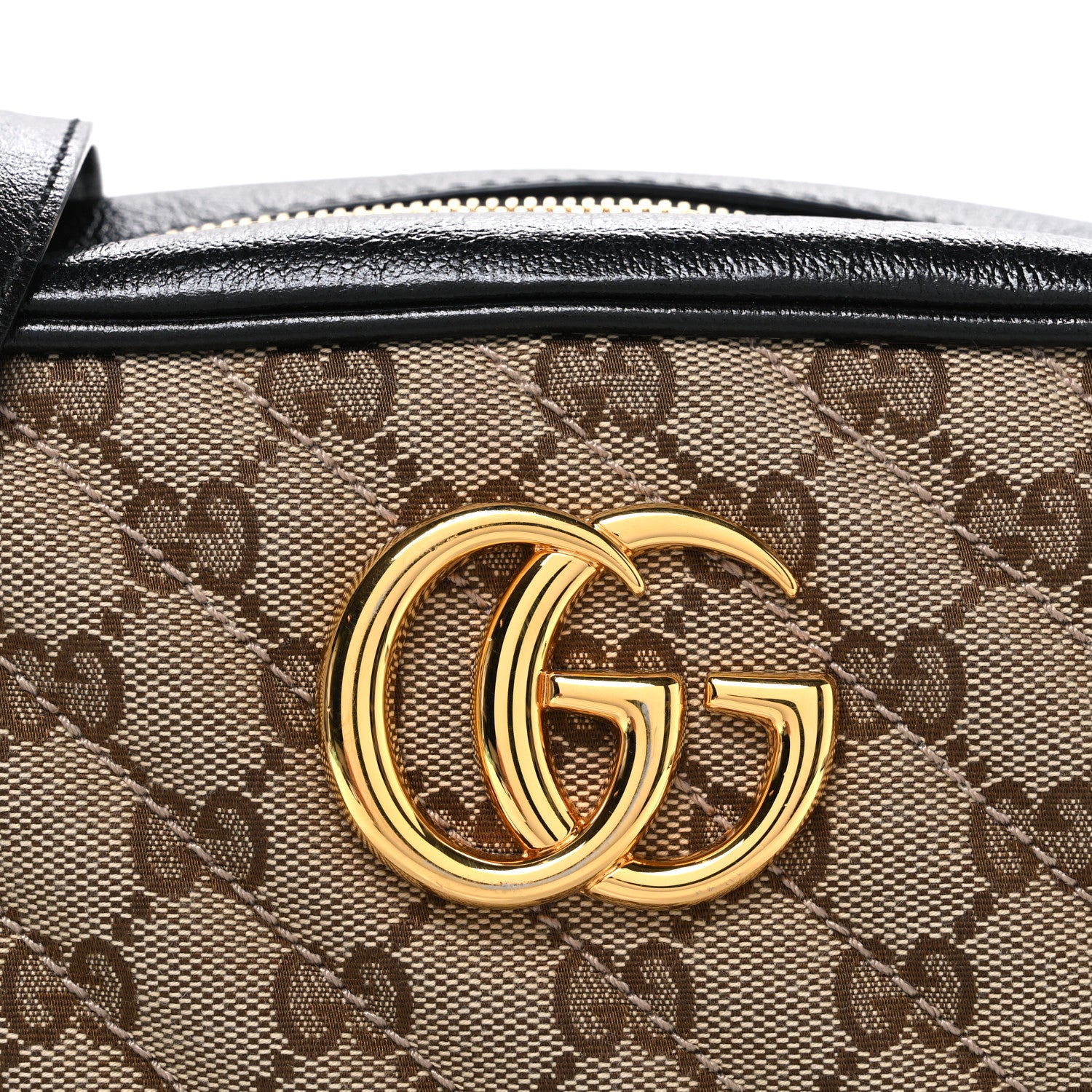 Gucci Monogram Matelasse Diagonal Small GG Marmont Chain Shoulder Bag Beige Black 8 of 10