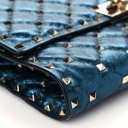 Valentino Garavani Metallic Wrinkled Lambskin Rockstud Spike Wallet On Chain Peacock 7 of 8