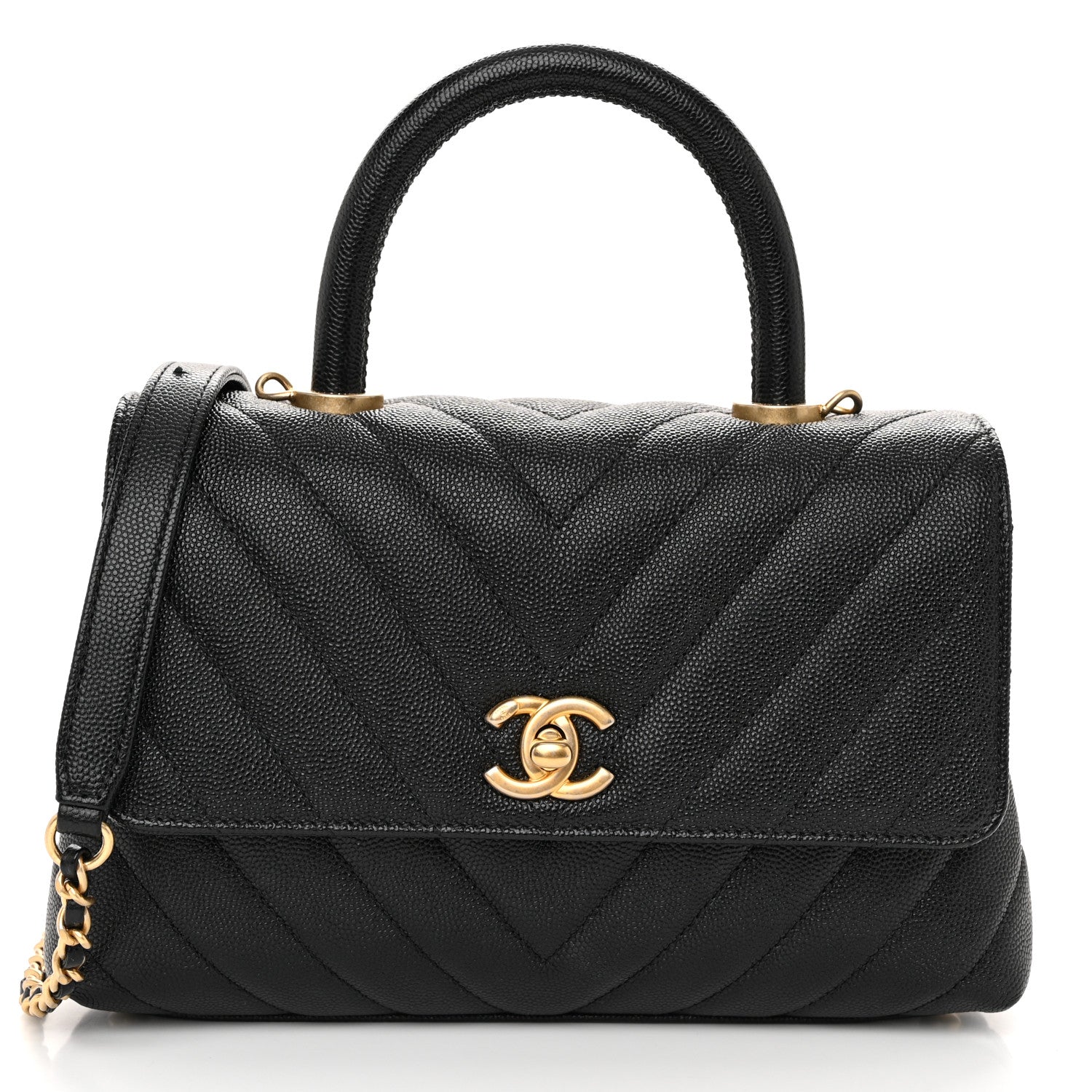 Chanel Caviar Chevron Quilted Mini Coco Handle Flap Black 1 of 12