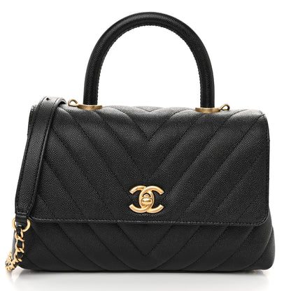 Chanel Caviar Chevron Quilted Mini Coco Handle Flap Black 1 of 12