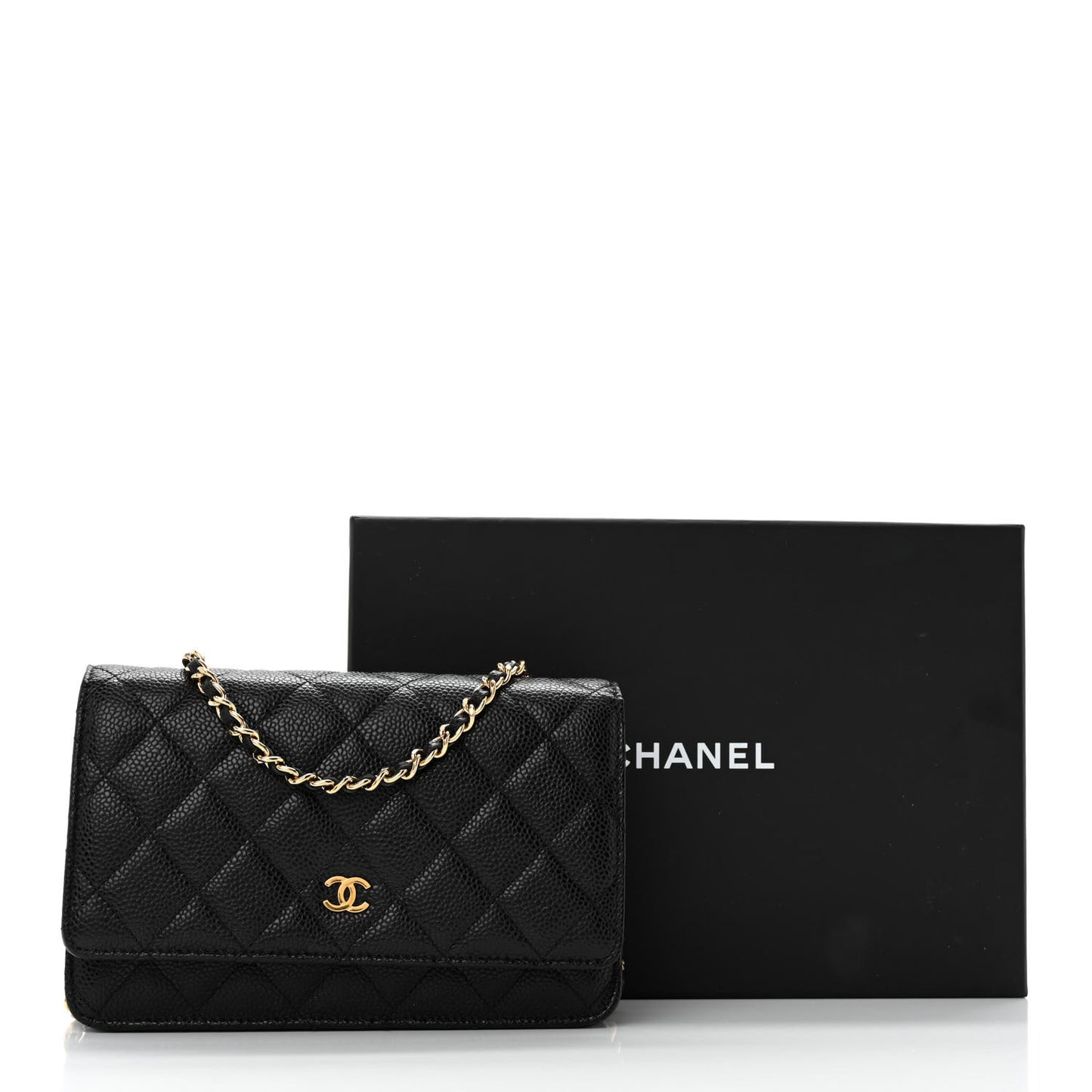 Caviar Quilted Wallet on Chain WOC Black