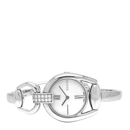 Gucci Stainless Steel Diamond Pave Mother of Pearl 28mm Horsebit Quartz Watch 2 of 4