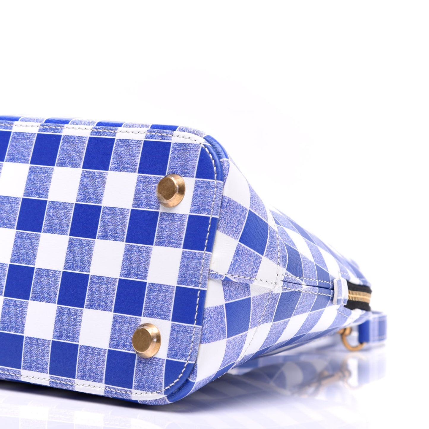 Calfskin Checked S Ville Top Handle Bag Bleu