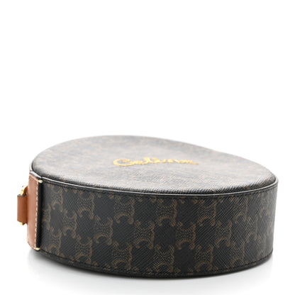 Celine Triomphe Canvas Embroidered Logo Round Purse On Strap Black Tan 4 of 10