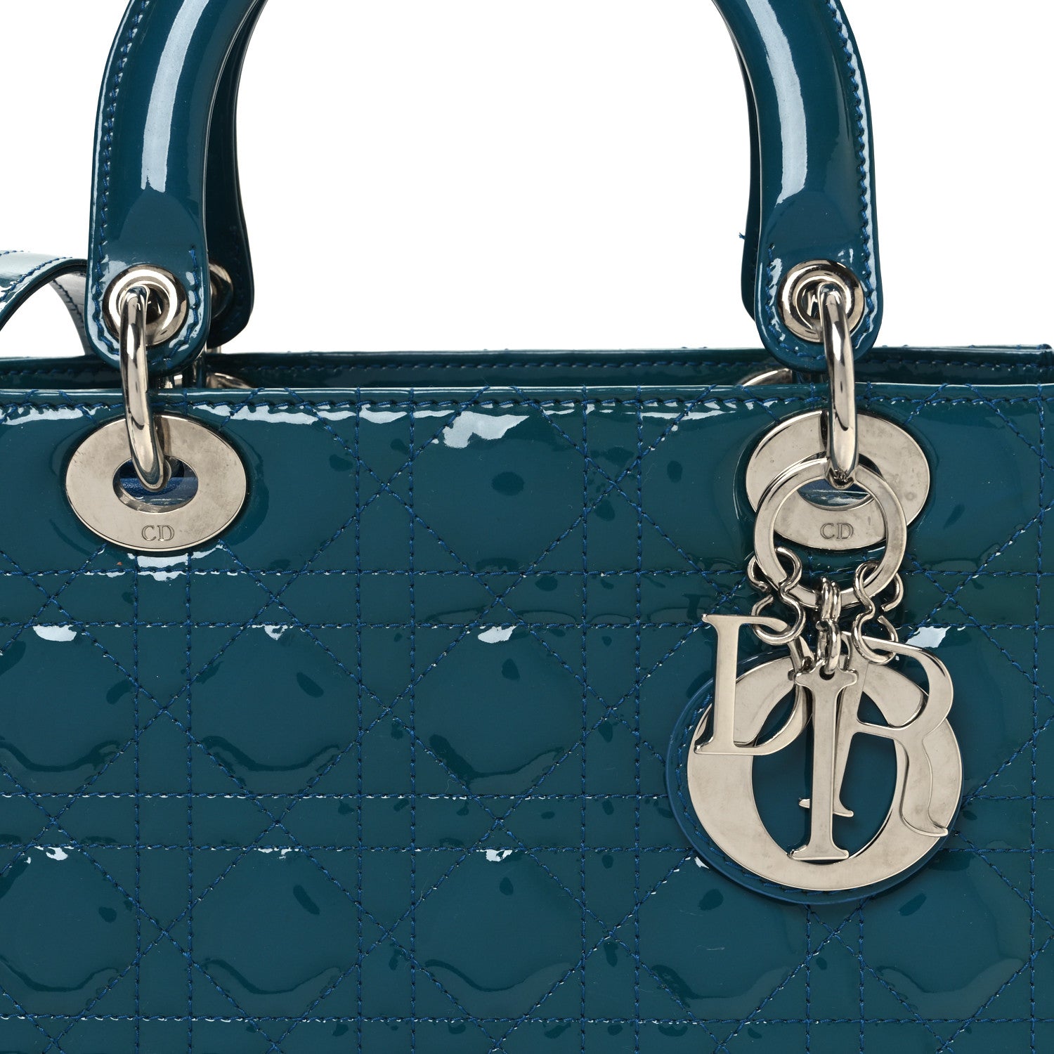 Christian Dior Patent Cannage Medium Lady Dior Blue 9 of 15