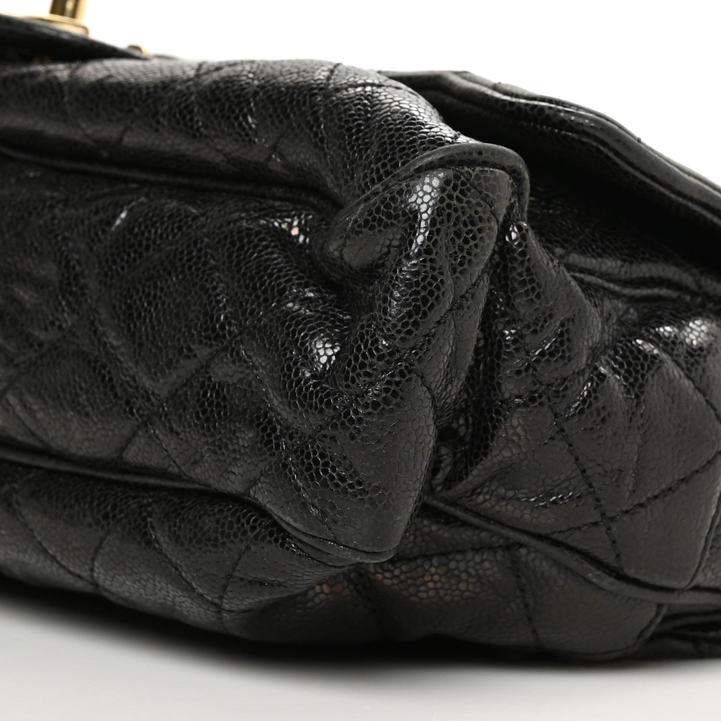 Crumpled Grained Calfskin Quilted Large Shiva Flap Black