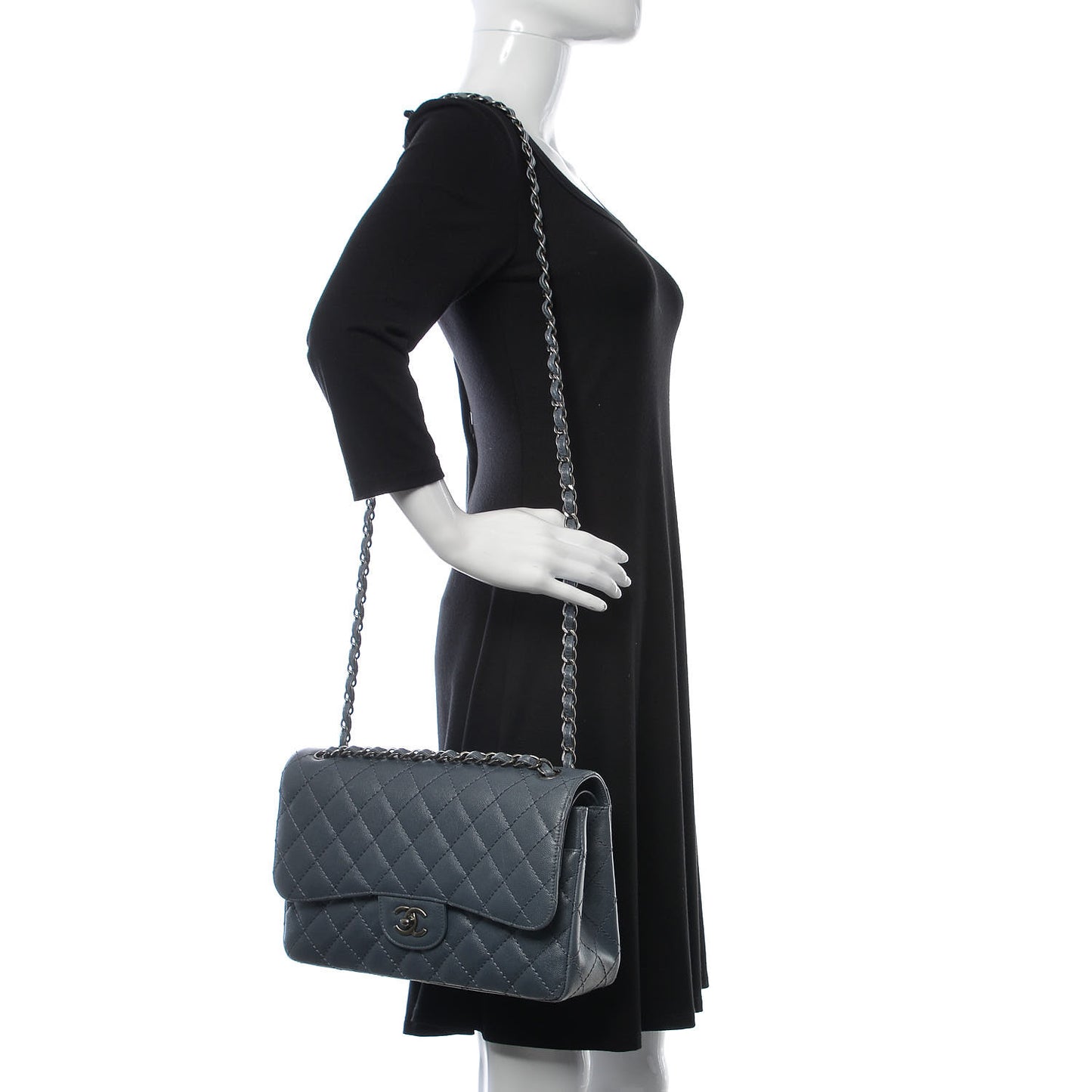 Caviar Quilted Jumbo Double Flap Blue
