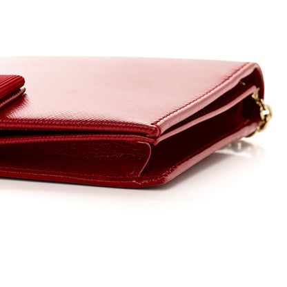 Salvatore Ferragamo Hammered Calfskin Vara Bow Chain Wallet Red 10 of 13