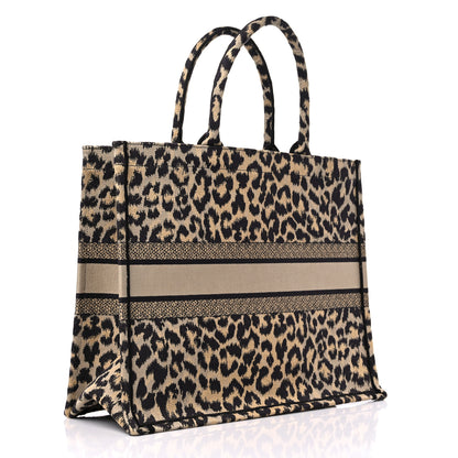 Christian Dior Canvas Mizza Embroidered Large Leopard Book Tote Beige 3 of 10