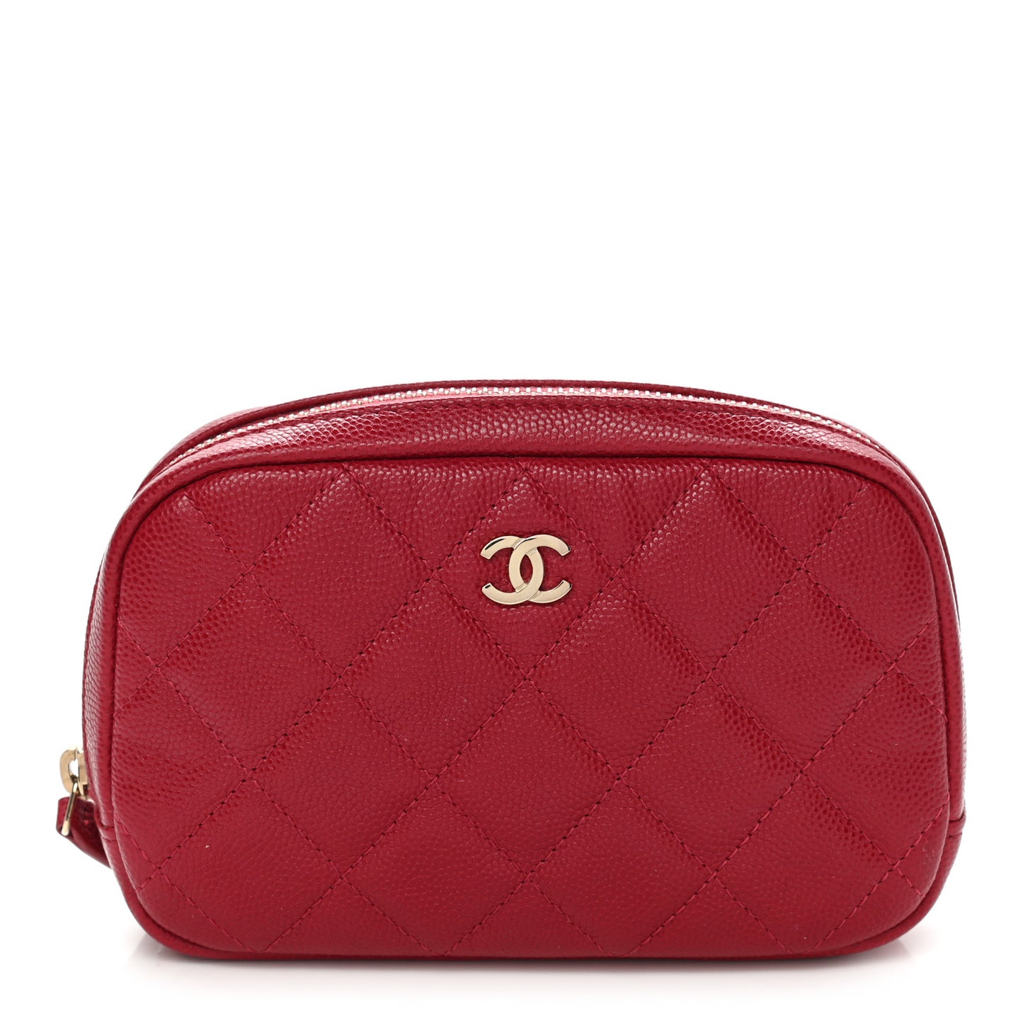 Caviar Quilted Small Curvy Pouch Cosmetic Case Dark Pink