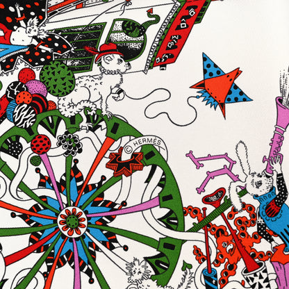 Hermes Silk La Folle Parade Scarf 90 Bleu Roy White Rouge 3 of 5