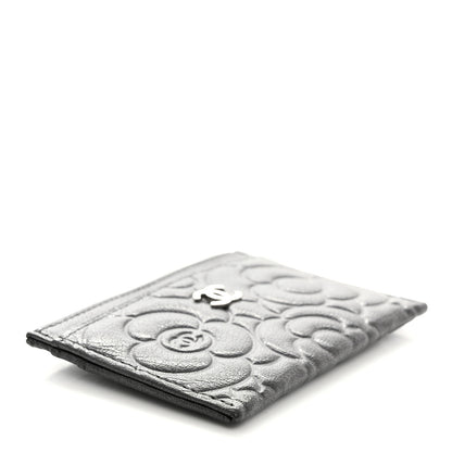 Chanel Goatskin Camellia Embossed Card Holder Grey 4 of 8