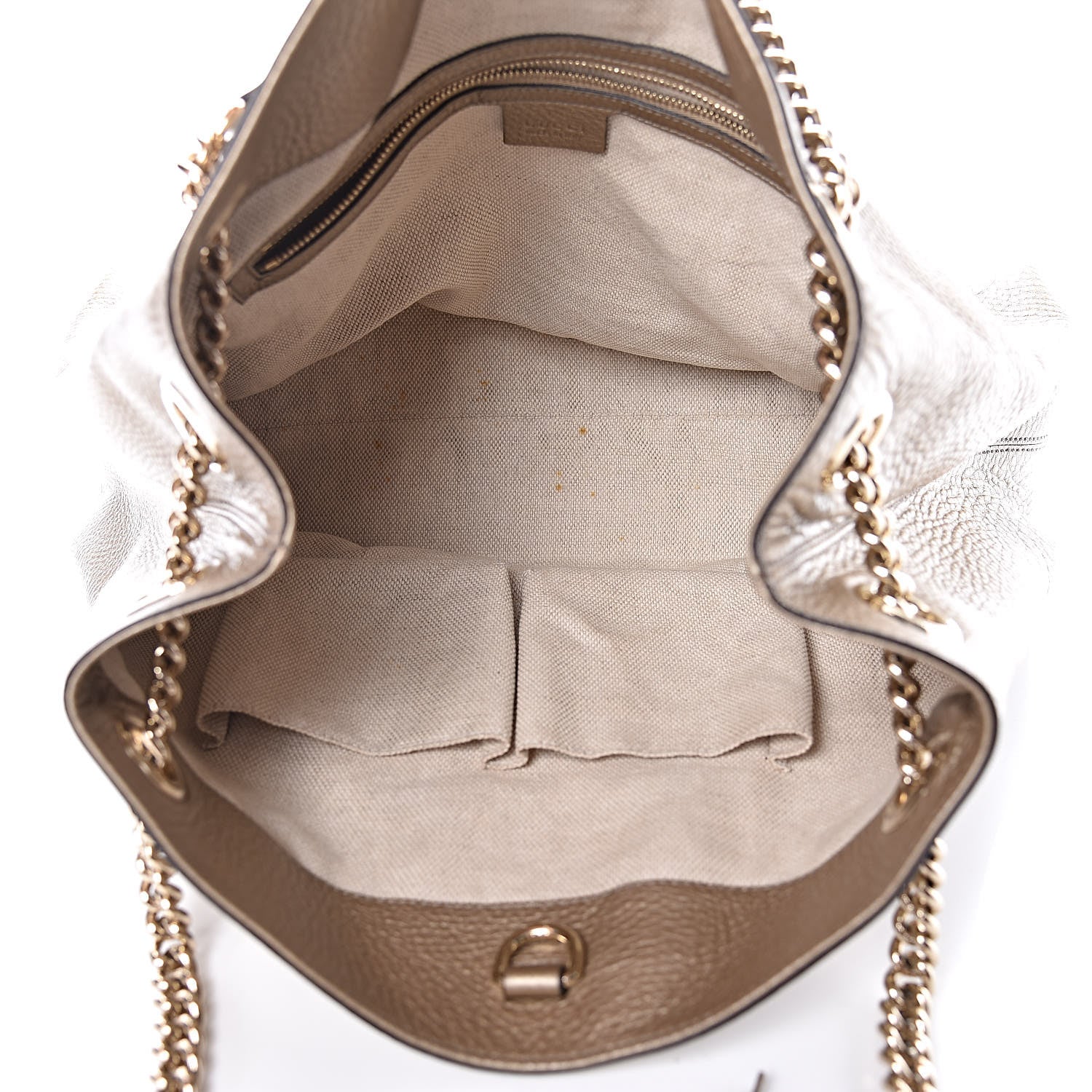 Gucci Metallic Pebbled Calfskin Medium Soho Chain Shoulder Bag Golden Beige 5 of 12