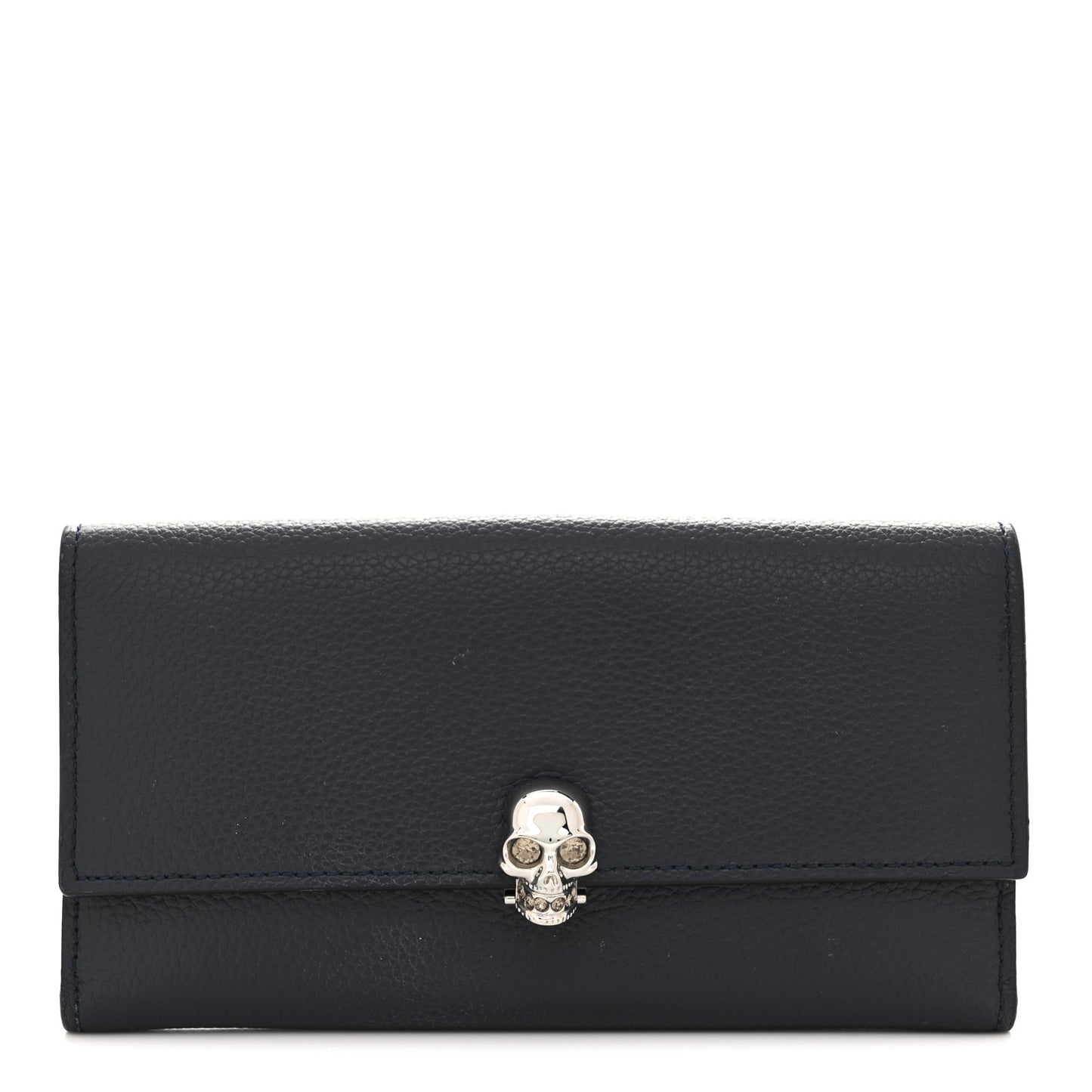 Calfskin Skull Continental Wallet Navy