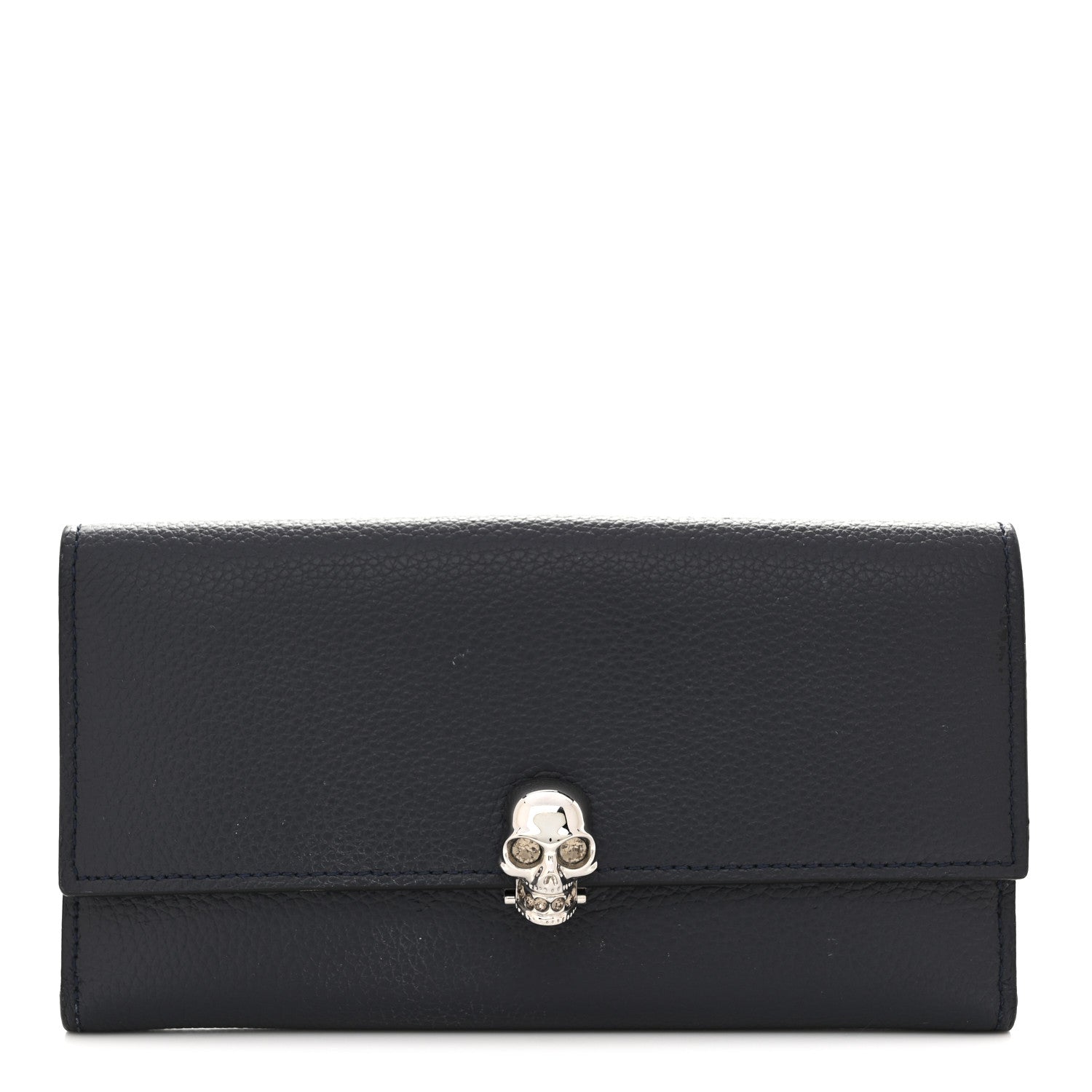 Alexander McQueen Calfskin Skull Continental Wallet Navy 1 of 8