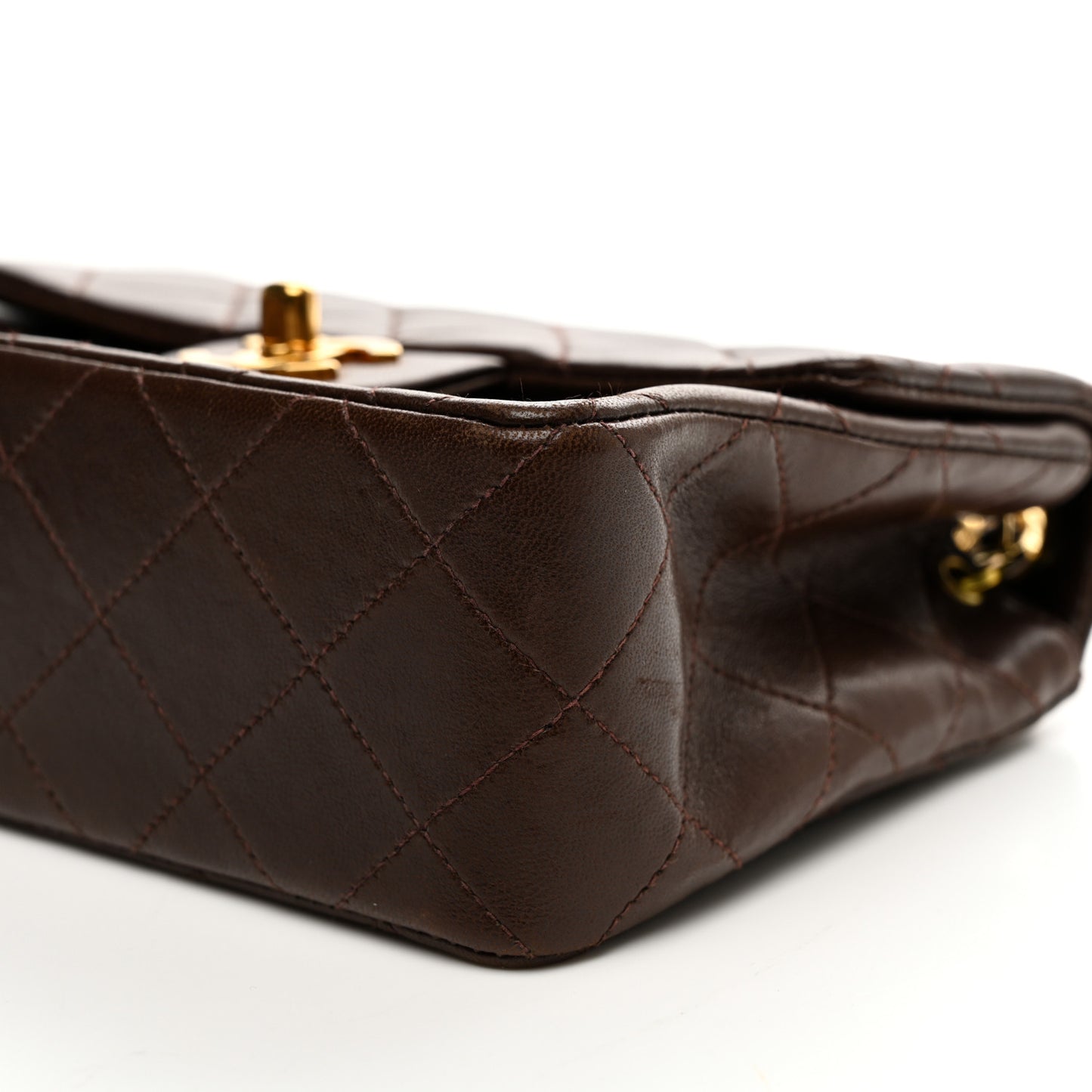 Lambskin Quilted Mini Square Flap Bag Dark Brown