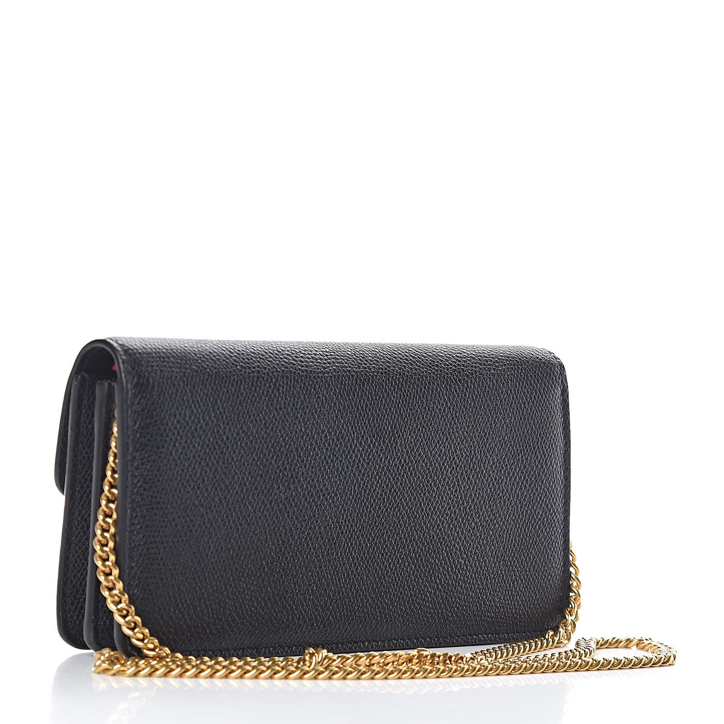 Grainy Calfskin Vlogo Wallet With Chain Black