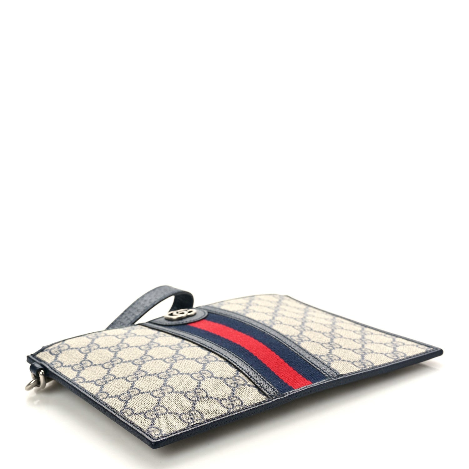 Gucci GG Supreme Monogram Textured Dollar Calfskin Web Ophidia Wristlet Pouch Beige Blue 4 of 8