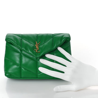 Saint Laurent Lambskin Monogram Loulou Puffer Pouch Clutch New Vert 2 of 10
