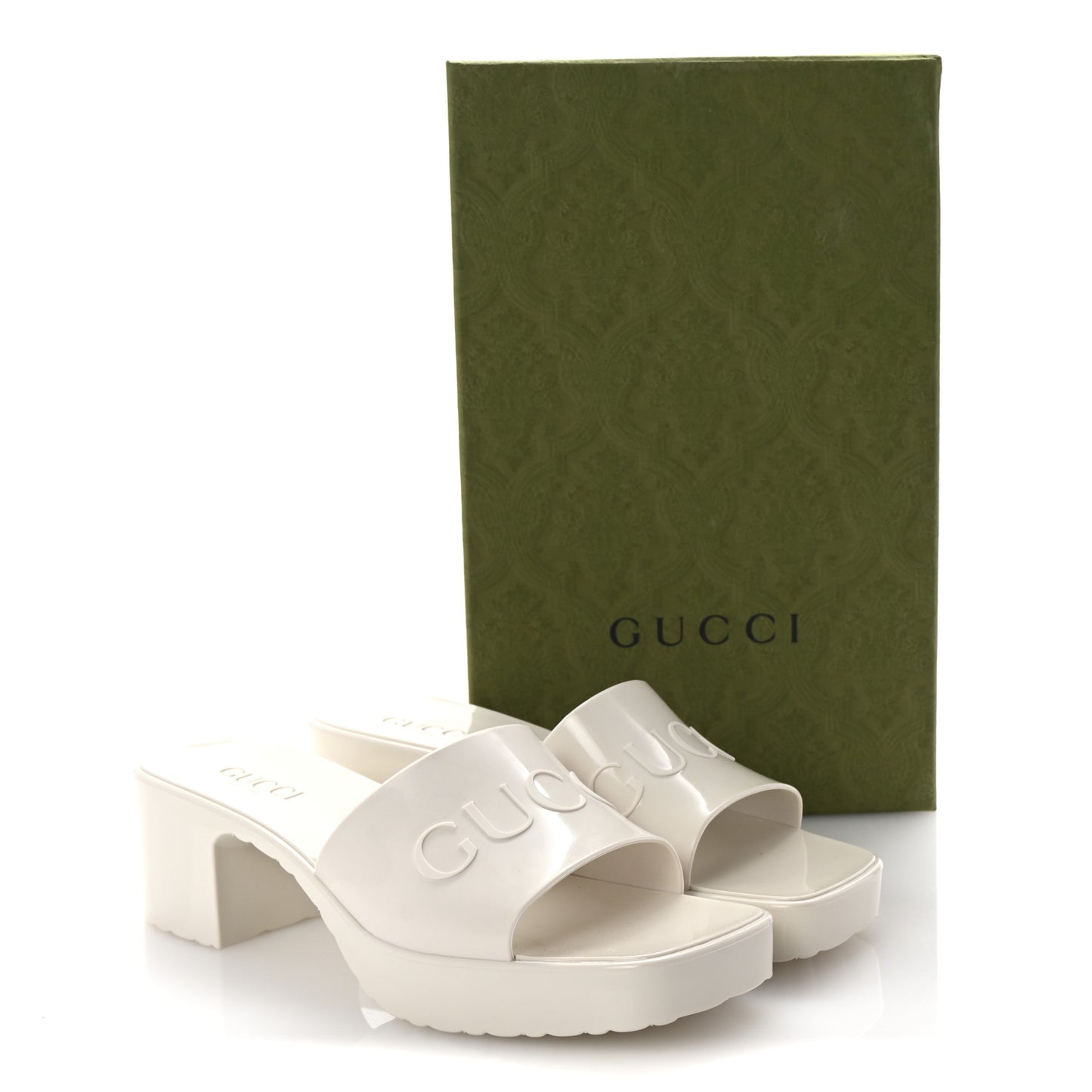 Rubber Gucci Logo Womens Platform 20/60mm Slide Sandals 39 Mystic White