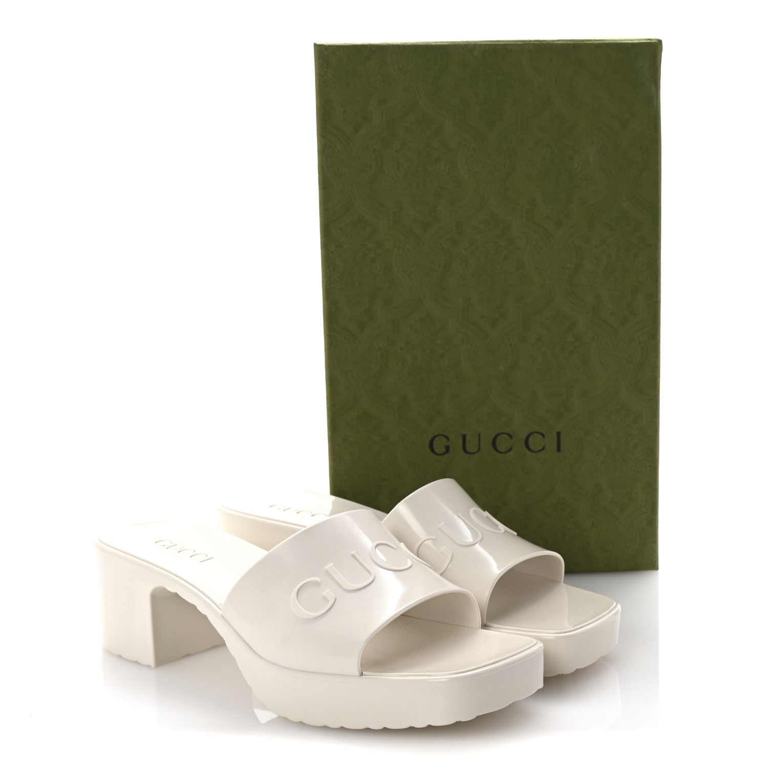 Gucci Rubber Gucci Logo Womens Platform 20/60mm Slide Sandals 39 Mystic White 10 of 10