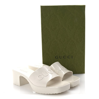 Gucci Rubber Gucci Logo Womens Platform 20/60mm Slide Sandals 39 Mystic White 10 of 10