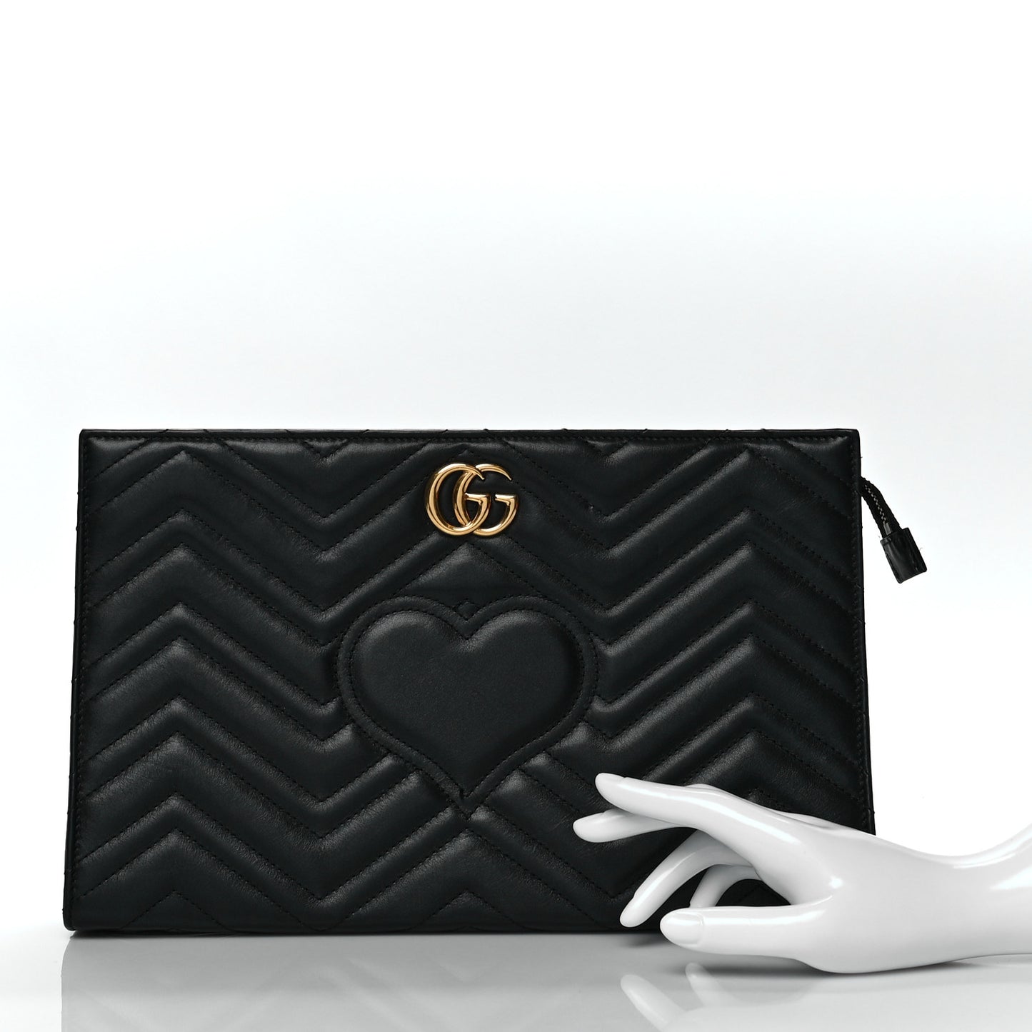 Calfskin Matelasse Chevron Heart GG Marmont Clutch Black