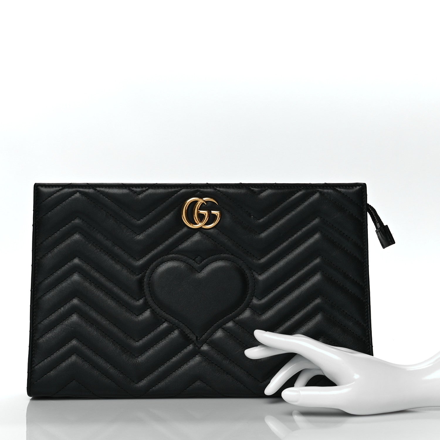 Gucci Calfskin Matelasse Chevron Heart GG Marmont Clutch Black 2 of 14