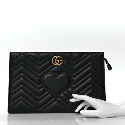 Gucci Calfskin Matelasse Chevron Heart GG Marmont Clutch Black 2 of 14