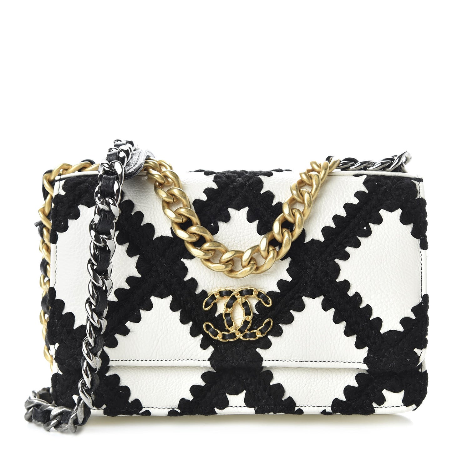 Calfskin Crochet 19 Wallet On Chain WOC White Black