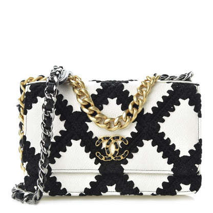 Chanel Calfskin Crochet 19 Wallet On Chain WOC White Black 1 of 12
