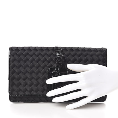 Bottega Veneta Satin Patent Intrecciato Flap Clutch Black 2 of 7