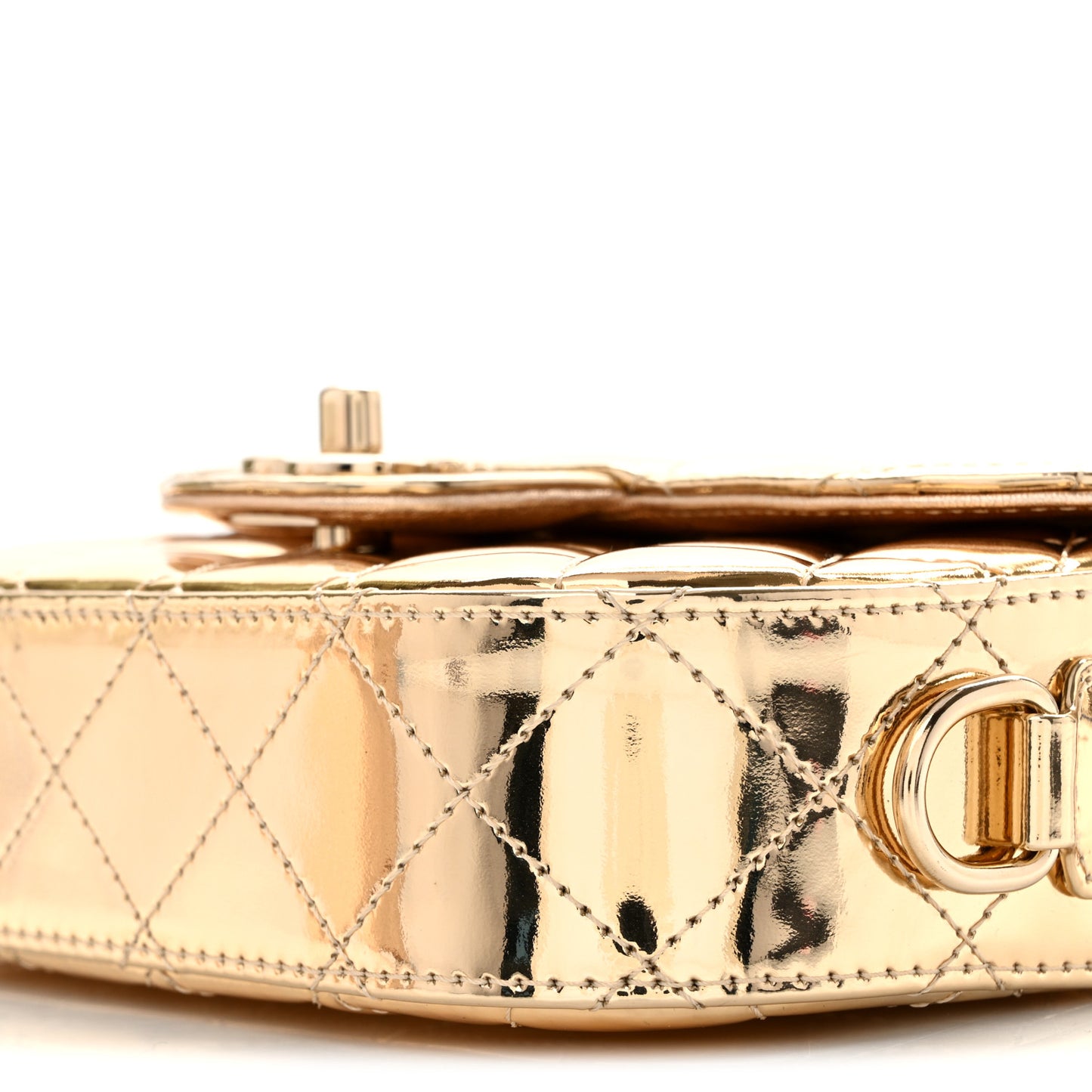 Mirror Calfskin Metallic Calfskin Quilted Hollywood Boulevard Mini Flap With Star Coin Purse Gold
