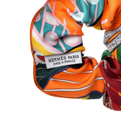 Hermes Silk Patchwork Claudia Scrunchie Orange Fruite 5 of 7