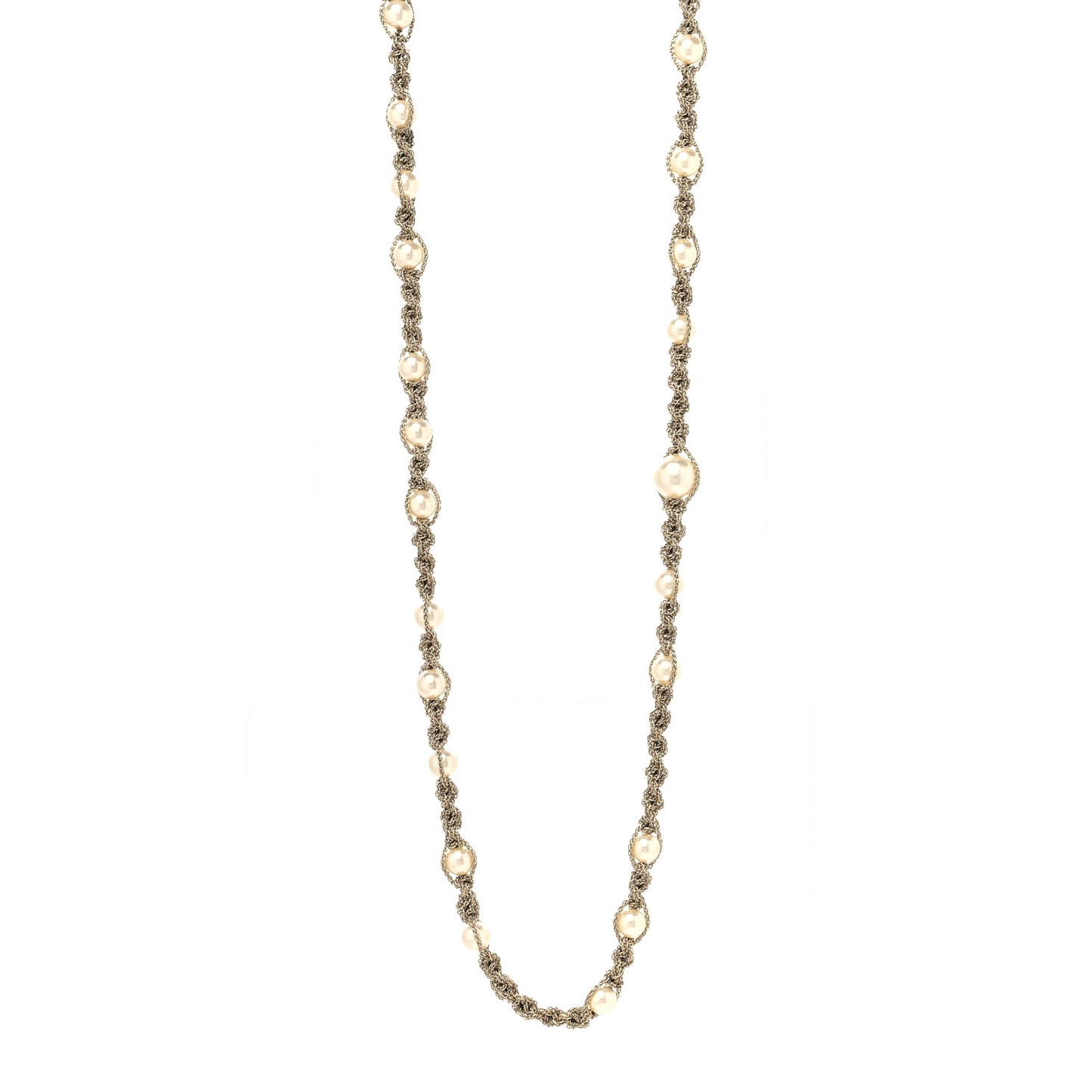 Pearl Crystal Bead Chain CC Long Necklace Gold