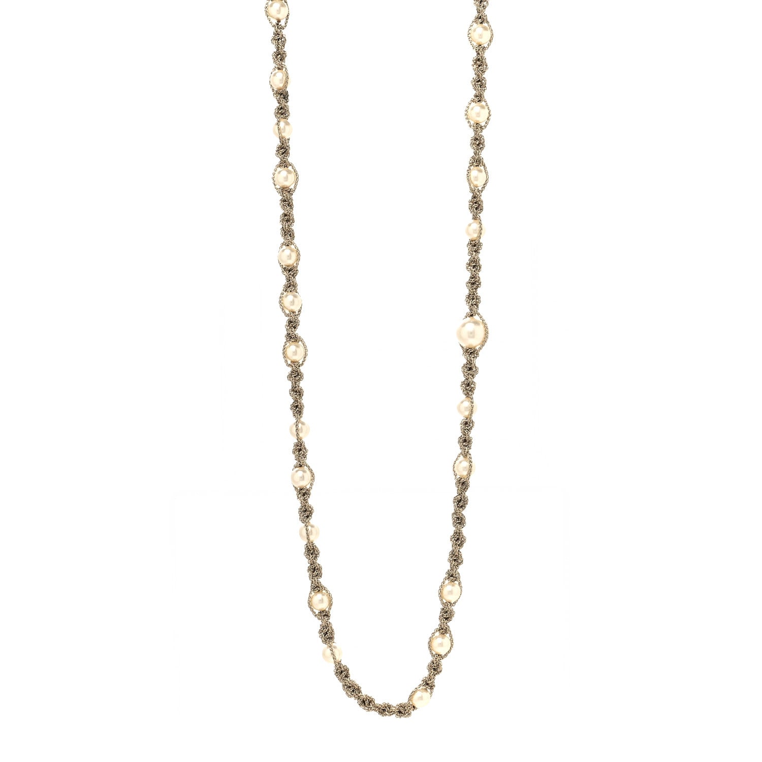 Chanel Pearl Crystal Bead Chain CC Long Necklace Gold 1 of 5