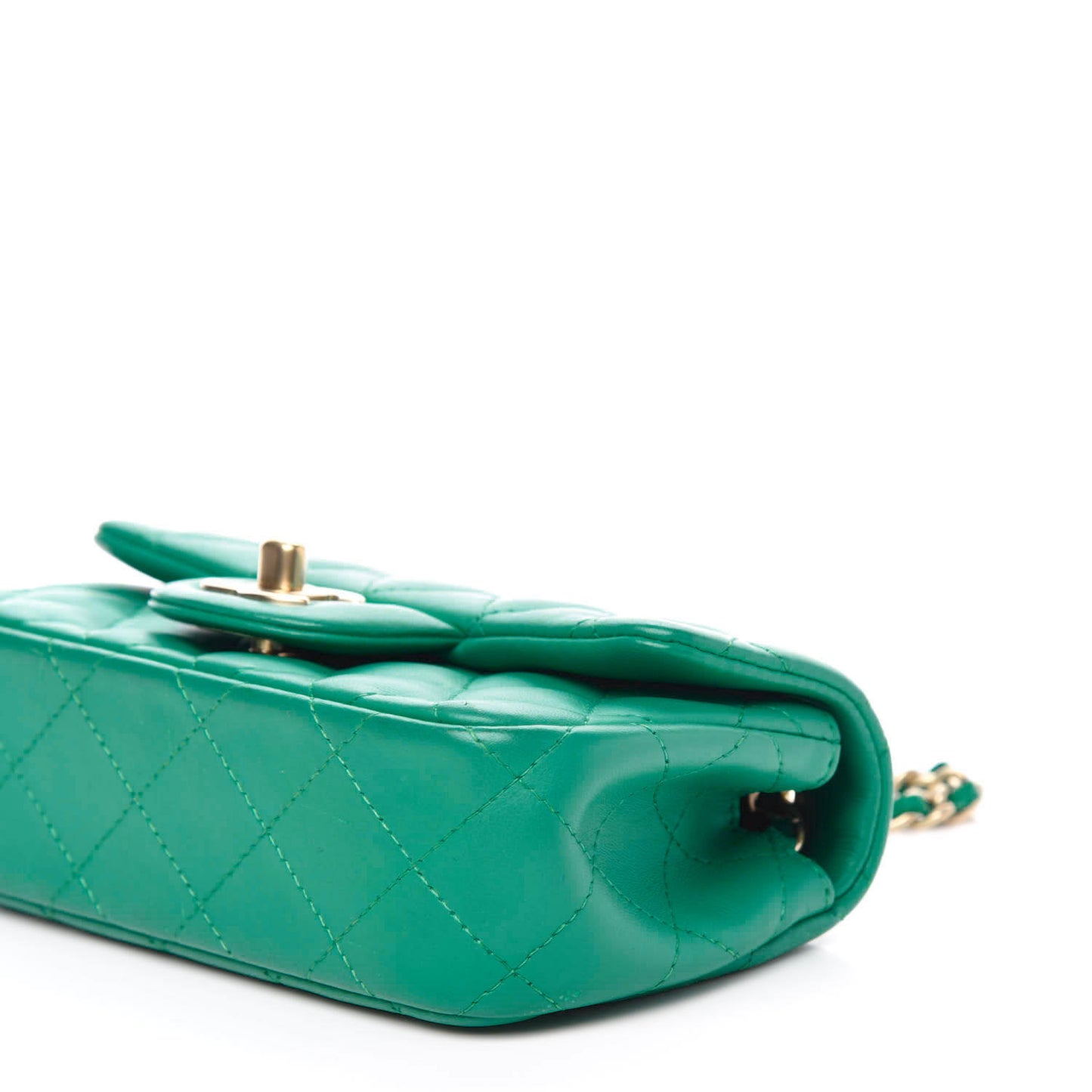 Lambskin Quilted Extra Mini Rectangular Flap Green